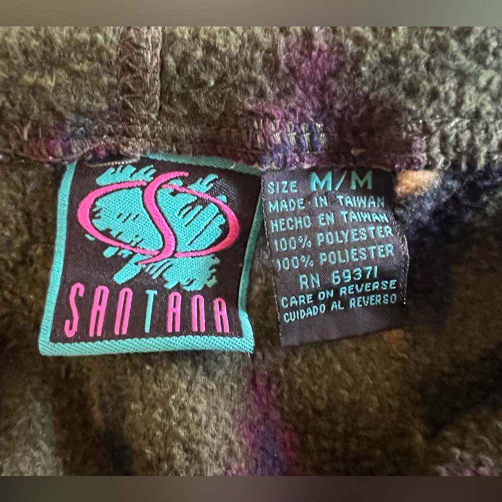 Vintage SANTANA Fleece Hoodie Mens M Aztec Southwest Hooded Sweatshirt Retro 90s - Picture 2 of 8